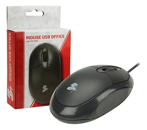 Mouse Usb 5+ 1000 Dpi, Preto, Office, Box - 015-0043