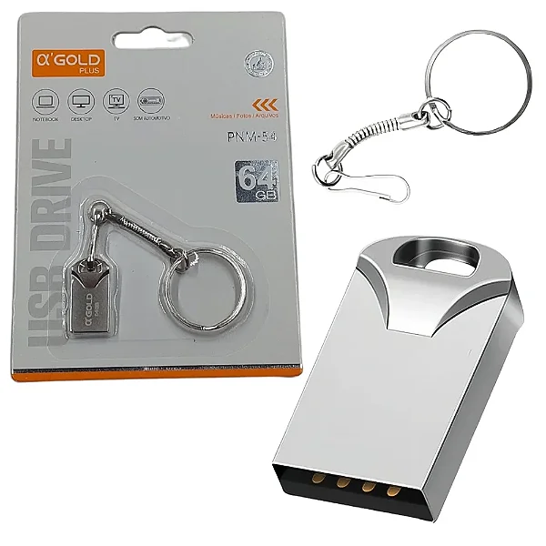 Pendrive 16GB USB 2.0 Agold PNM-52 Metálico com Chaveiro