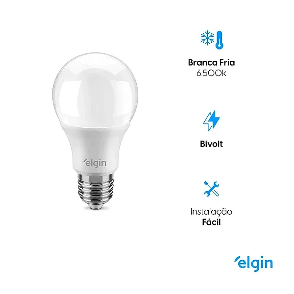 Lâmpada LED 12W 6500K Bivolt – Luz Branca Fria e Econômica Elgin