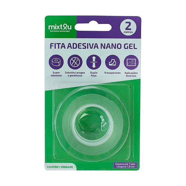 Fita Adesiva Dupla Face Nano Gel Transparente Lavável - 2 Metros