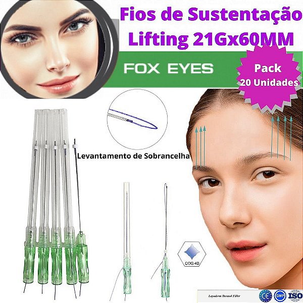 Pacote Fios Pdo Cog 21G/60mm 4D Espiculado Bidirecional Fox Eyes Cânula W Blunt (20 Unidades) Loyoderm