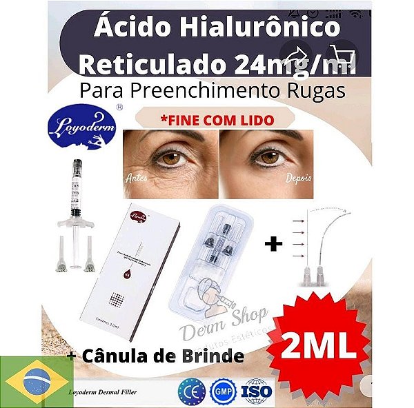 Preenchedor P/ Olheiras Ácido Hialurônico Injetável Reticulado Facial 2ml FINE lido + Microcânula - Loyoderm