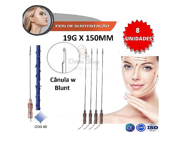 Fios de Sustentação Cog 6D 19G x 150mm Espiculado Canulado (8 peças) Loyoderm
