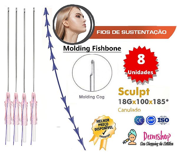 Fios de Sustentacão Sculpt Fishbone Molding 18G x 100mm Ponta Romba Cânula W(8 peças) - Loyoderm
