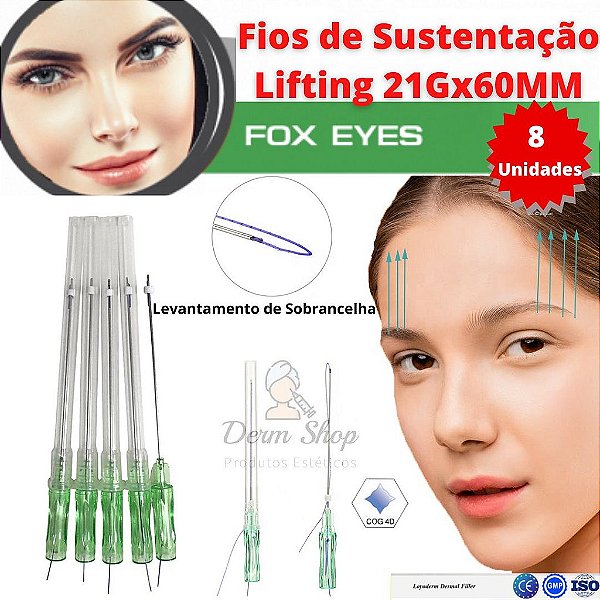 Fios de Sustentacão Fox Eyes 4D 21Gx 60mm Espiculado Bidirecional Ponta Romba (8 Peças) Loyoderm