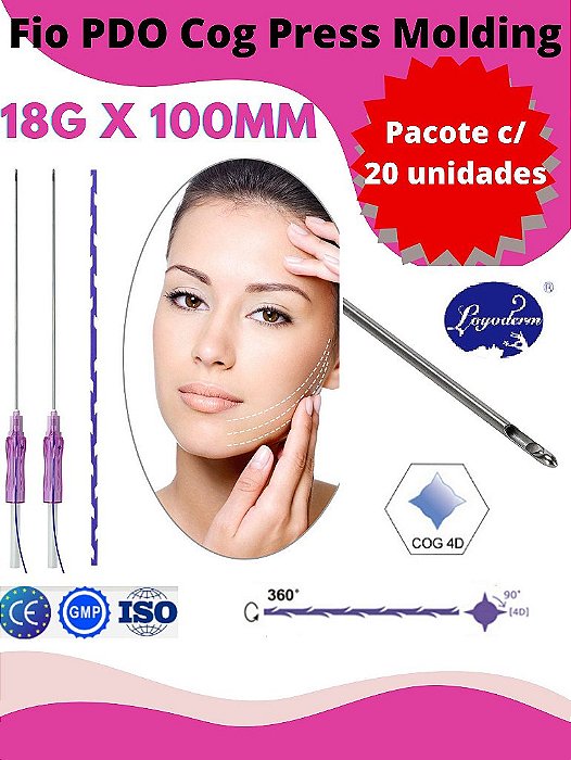 Pacote Fios de Sustentacao Molding Cônico Press Cog 4D 18Gx100mm Ponta Romba (20 Peças) - Loyoderm