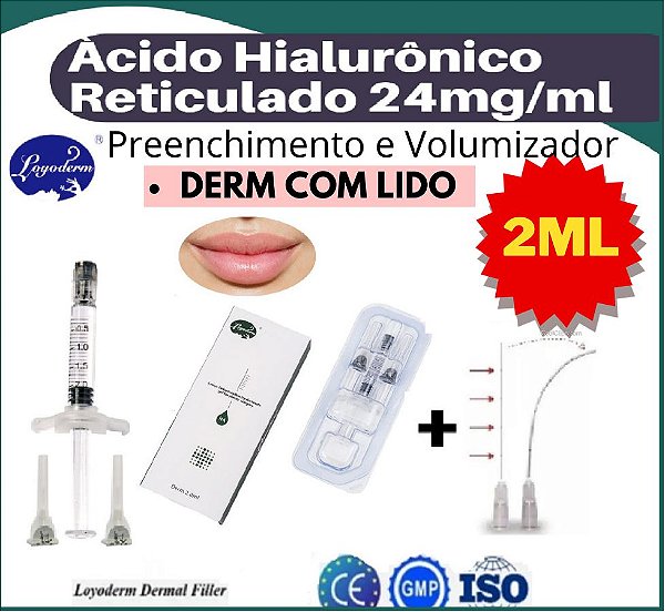 Ácido Hialurônico Injetável Reticulado DERM Lido 2 ml Preenchedor Labial - Loyoderm