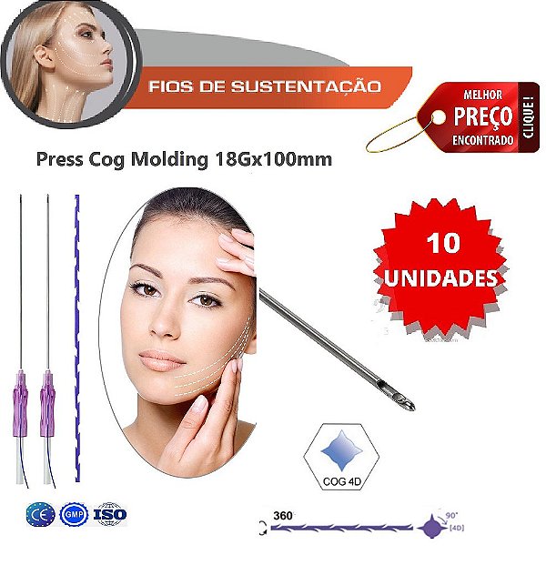 Fios de Sustentação Molding Press Cog Cônico 18G x100mm Cânula W Ponta Romba (10 Unidades) - Loyoderm