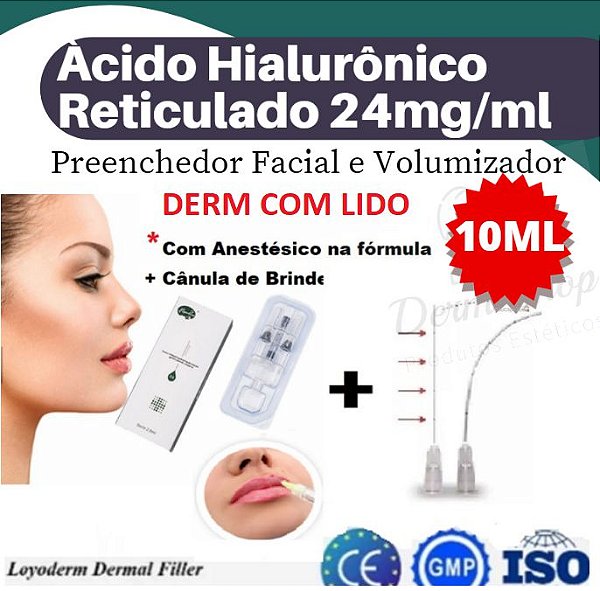 Preenchedor Ácido Hialurônico Injetável 24mg Reticulado Derm Lido 10 ml - Loyoderm/Preenchimento Intradérmico
