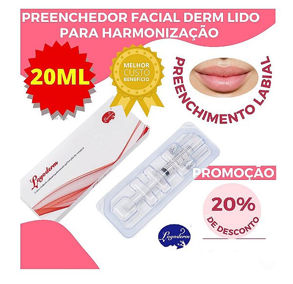 Preenchedor Labial 20ml Ácido Hialurônico Injetável Derm com Lido - Loyoderm