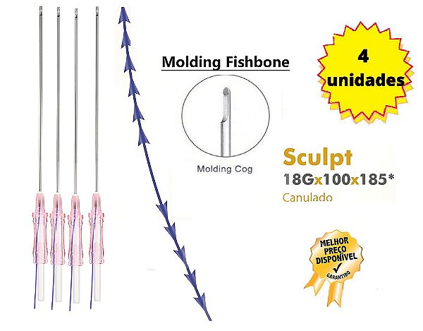 Fios de Sustentação Sculpt Fishbone 18G x 100mm ponta romba cânula W (4 Peças) Loyoderm