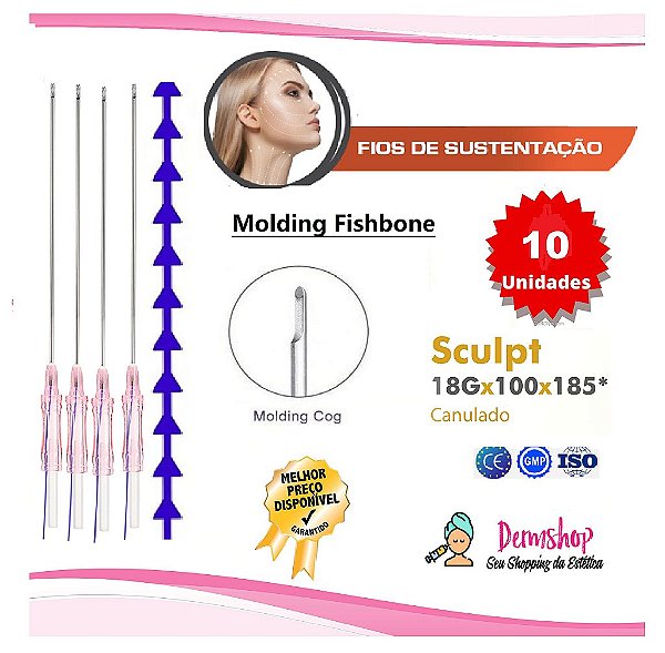 Fios de Pdo Molding Fishbone Sculpt Press Cônico 18Gx100mm Ponta Romba (10 unidades)Loyoderm
