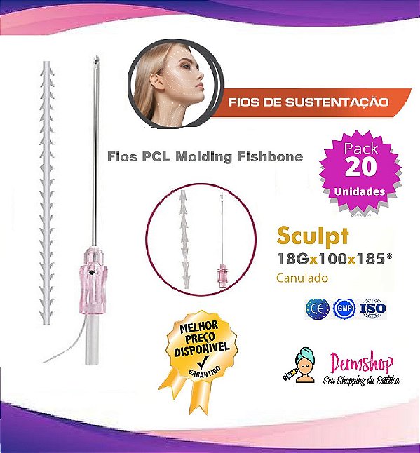 Pacote Fios de PCL Sculpt Molding Fishbone 18GX100MM Ponta Canulada (20 Peças) LOYODERM