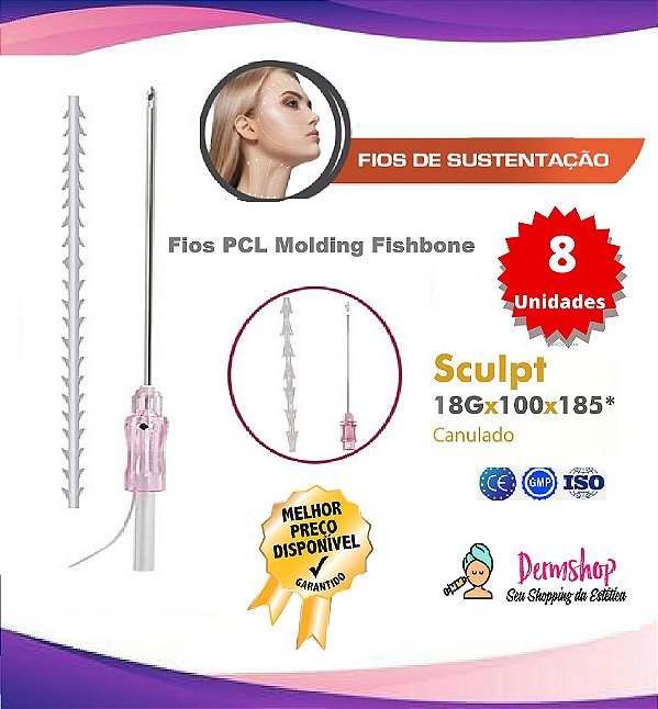 Pacote Fios de PCL Sculpt Molding Fishbone 18GX100MM Ponta Canulada (8 Peças) LOYODERM