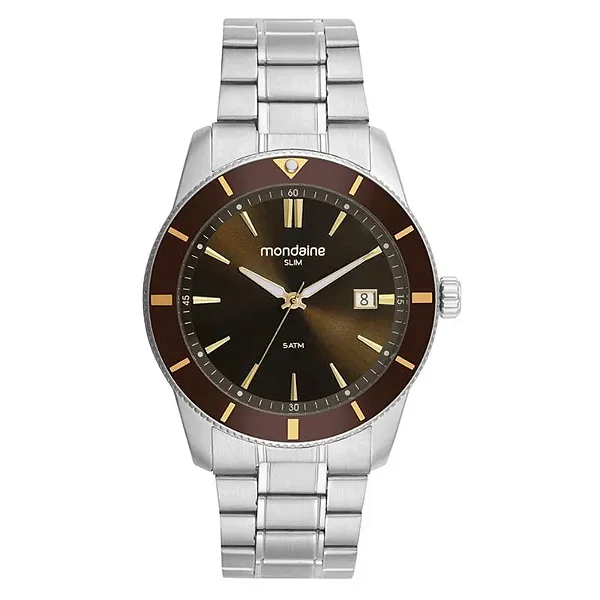 Relógio Mondaine Quartz Slim 32947G0MVNE2 Marrom e Prata