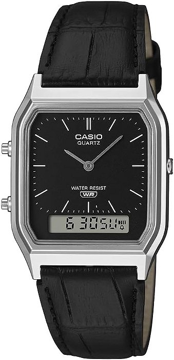 RELOGIO CASIO ANADIGI PRETO COURO PRETO AQ-230EL-1ADF