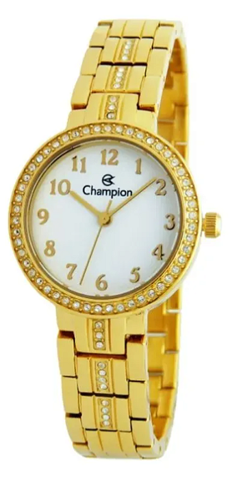 Relogio Feminino Dourado Champion Pedras Branco Cf24448hpc