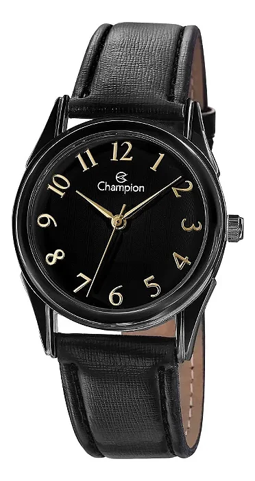 Relógio CHAMPION feminino preto couro CH24660N