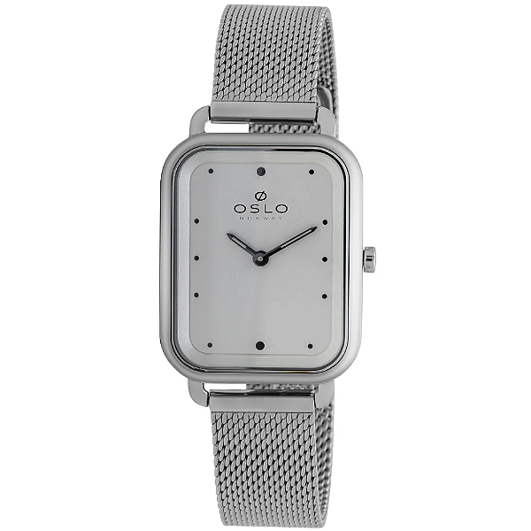 Relógio Feminino OsloSlim Quadrado Prateado Pulseira Telinha