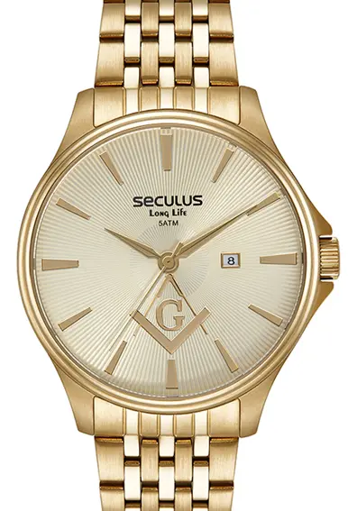 Relógio Seculus Masculino Maçonaria Dourado 44201gp Svda1