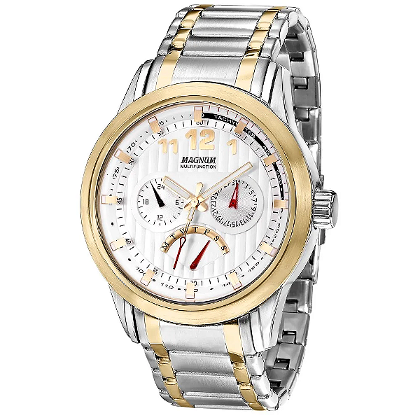 Relógio Magnum Masculino Multifunção - MA32372S - Bicolor Com Mostrador Branco