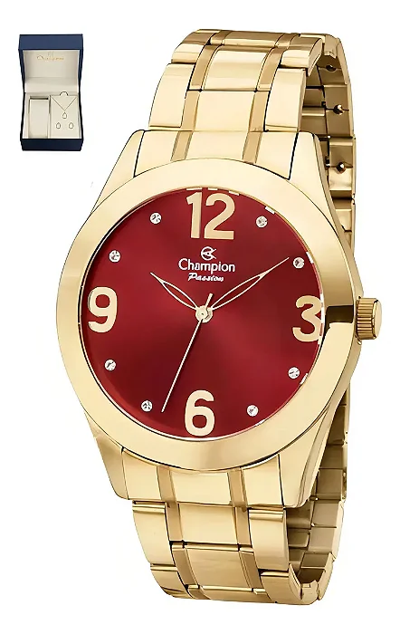 Kit Relógio Champion Ch24268c Dourado Cor do fundo Vermelho