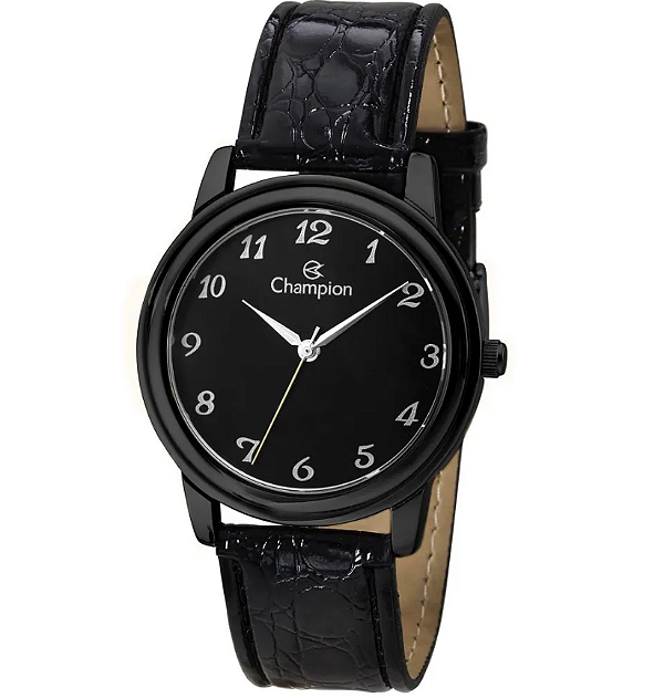 Relógio CHAMPION feminino preto couro CH22153N