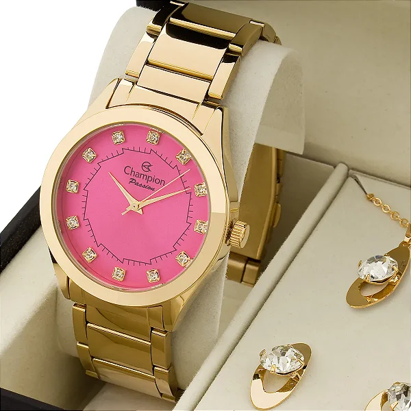 Relógio Champion Kit Feminino Dourado Ch24759j