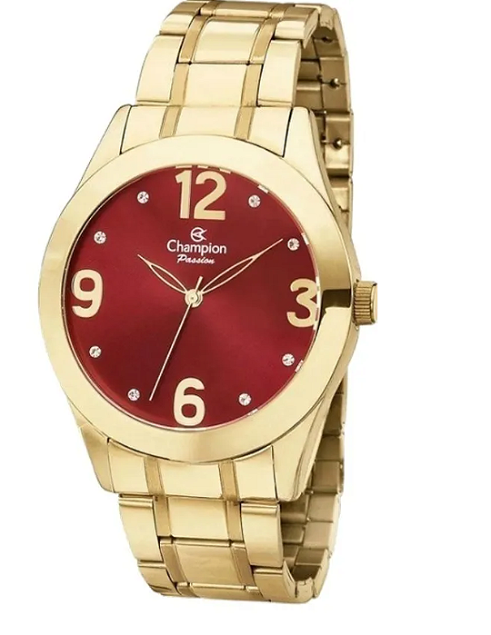 RELÓGIO CHAMPION FEMININO DOURADO MOSTRADOR VERMELHO CH24268I