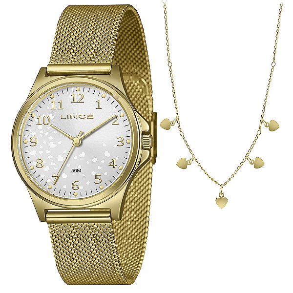 RELOGIO LINCE KIT FEMININO ANALOGICO LRG4846L36 K0IA DOURADO