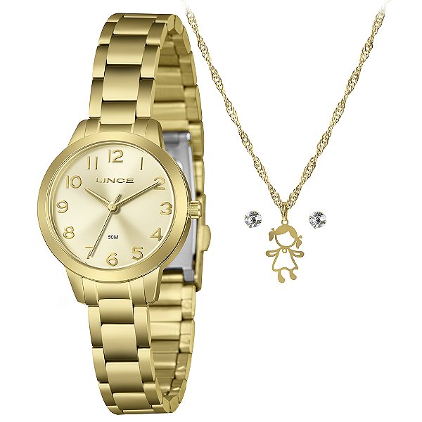 RELOGIOl LINCE KIT FEMININO  LRG4848L30 K0IG DOURADO