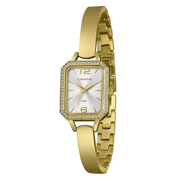 Relógio Lince Quadrado Pulseira Aço Dourado Lqgh297l23 S2kx