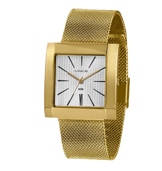 Relógio Feminino Lince Dourado Retangular Lqg4654l B1kx
