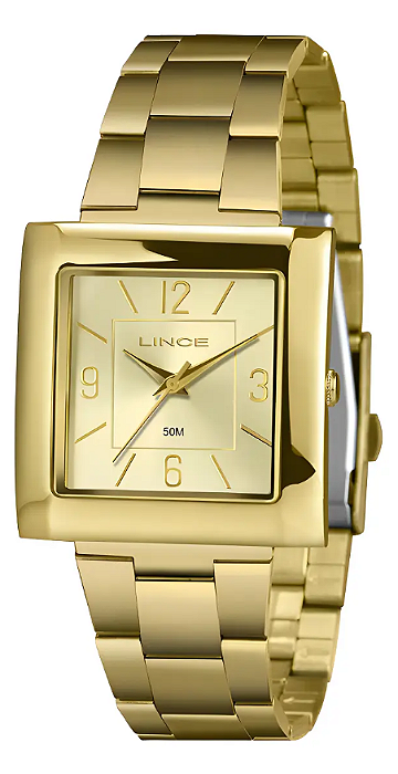 Relogio Lince Feminino Dourado Quadrado Aço Lqg4767l34 C2kx