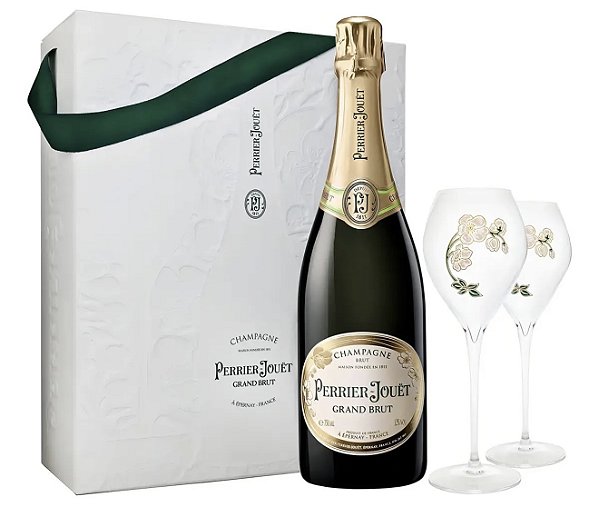 KIT CHAMPAGNE PERRIER-JOUËT GRAND BRUT - 750ml + 2 TAÇAS PERSONALIZADAS + CAIXA PRESENTE