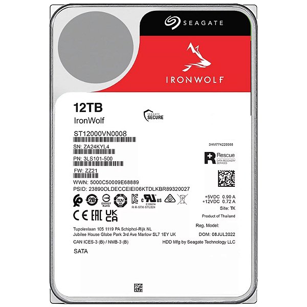 HD Seagate 12TB Iron Wolf 3.5" SATA 3 7200RPM - ST12000VN0008