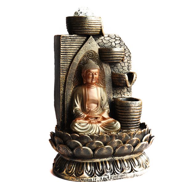 Fonte Buda Tibetano Meditando com Bola de Vidro REF-22192