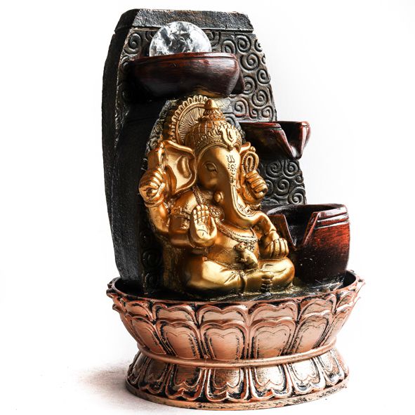 Fonte Ganesha Bronze com Bola de Vidro REF-22213