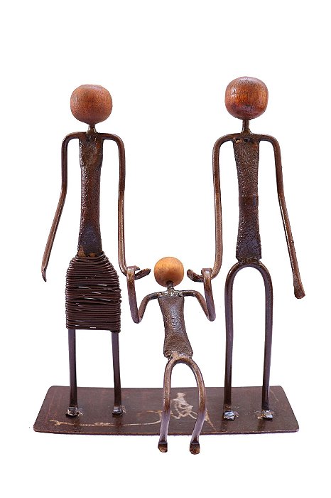Escultura Família Feliz Pai Mãe e Filho