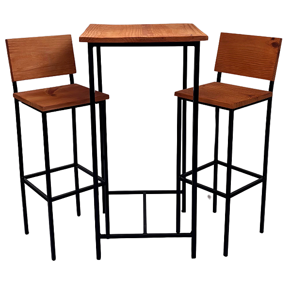 Jogo Bistrô Varanda Alto Ferro e Madeira