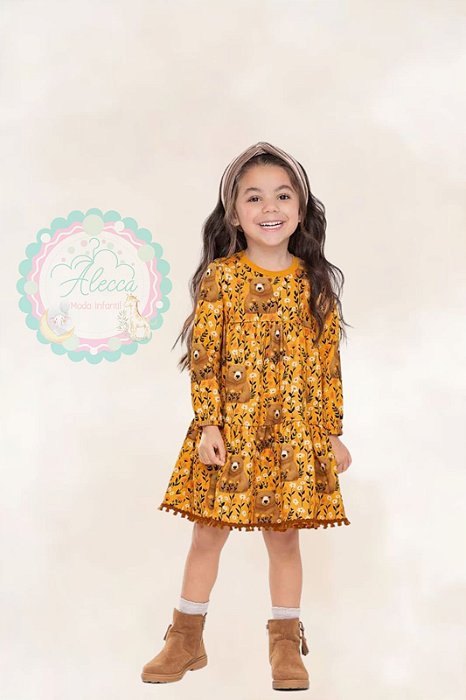 Vestido Nanai Moletom com Estampa Amarela