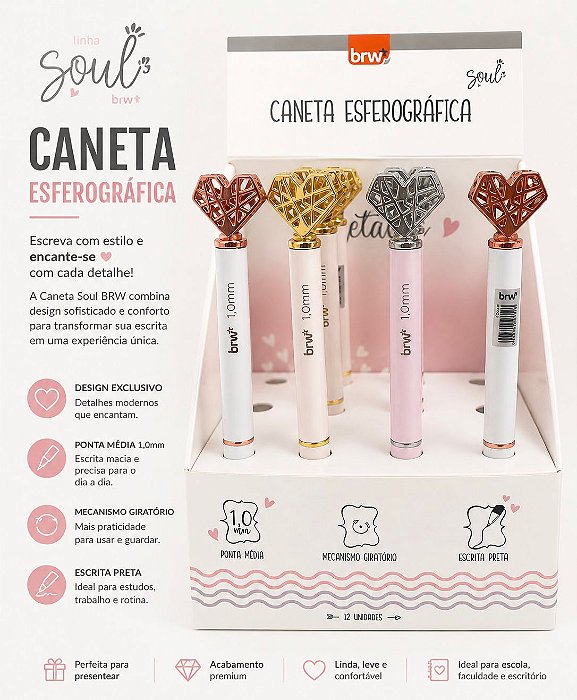 Caneta Esferográfica Soul Coração 1.0mm – BRW (Unidade)