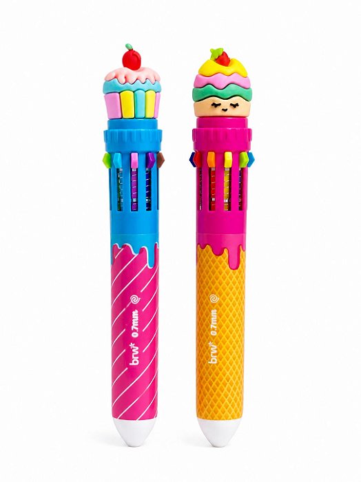 Caneta Esferográfica 10 Cores Tutti Frutti Cupcake 0,7mm – BRW (Unidade)