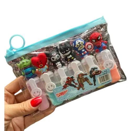 Kit Marca-Texto Mini 6 Cores com Personagens – Estojo Zipado (Unidade)