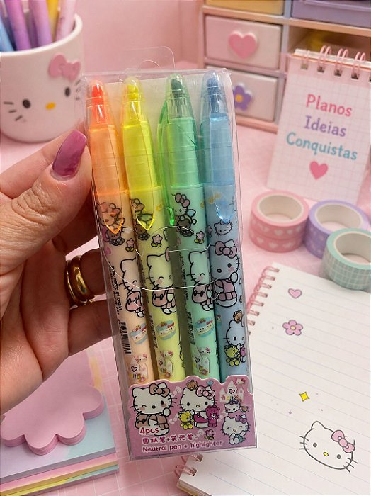 Caneta + Marca-Texto Hello Kitty 2 em 1 – Importado (Unidade)