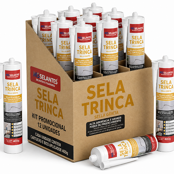 KIT 12 CARTUCHO SELA TRINCA PRETO 400GR MS SELANTES