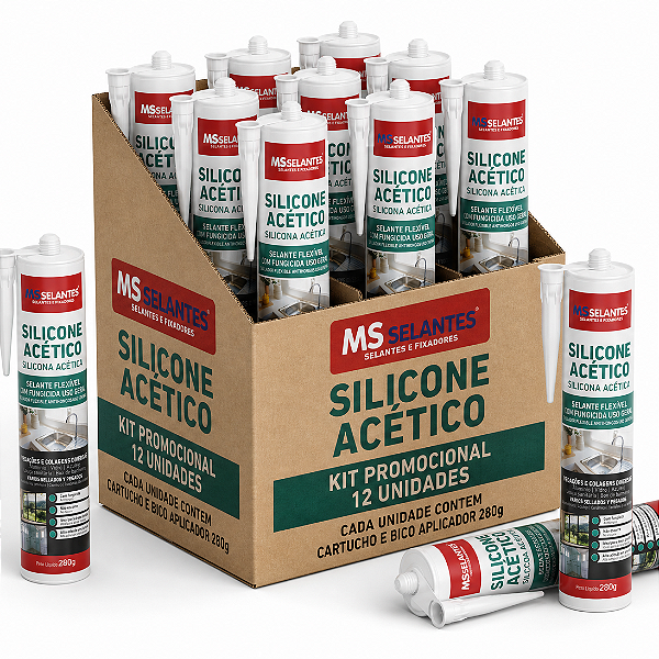 KIT 12 CARTUCHO SILICONE ACETICO INCOLOR 250 GR