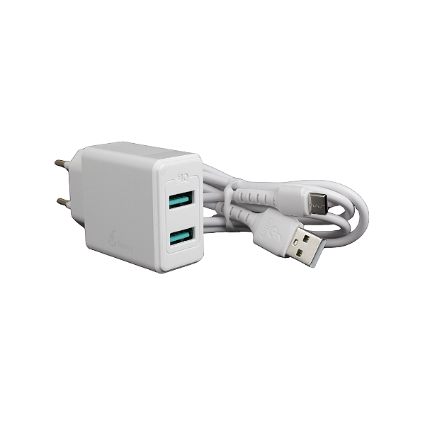 Kit Carregador Duplo USB Omnia + Cabo USB p/ Tipo C - FJ05C