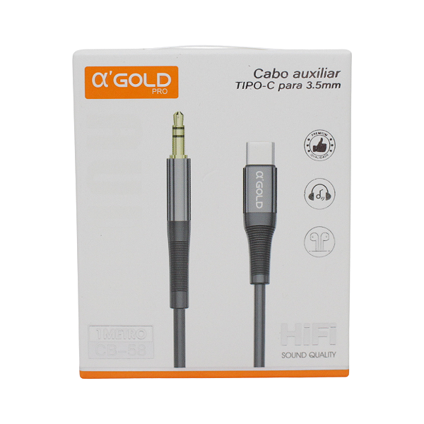 Adaptador de Áudio A'Gold Pro Tipo C p/ 3.5mm 1m - CB58
