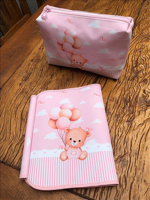 Kit Nécessaire Porta Fralda e Porta Documentos Rosa